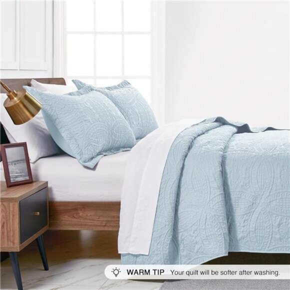 Twin Quilt Set Spa-Blue Bedspreads - Soft Bed Summer Quilt - Picture 11 of 14